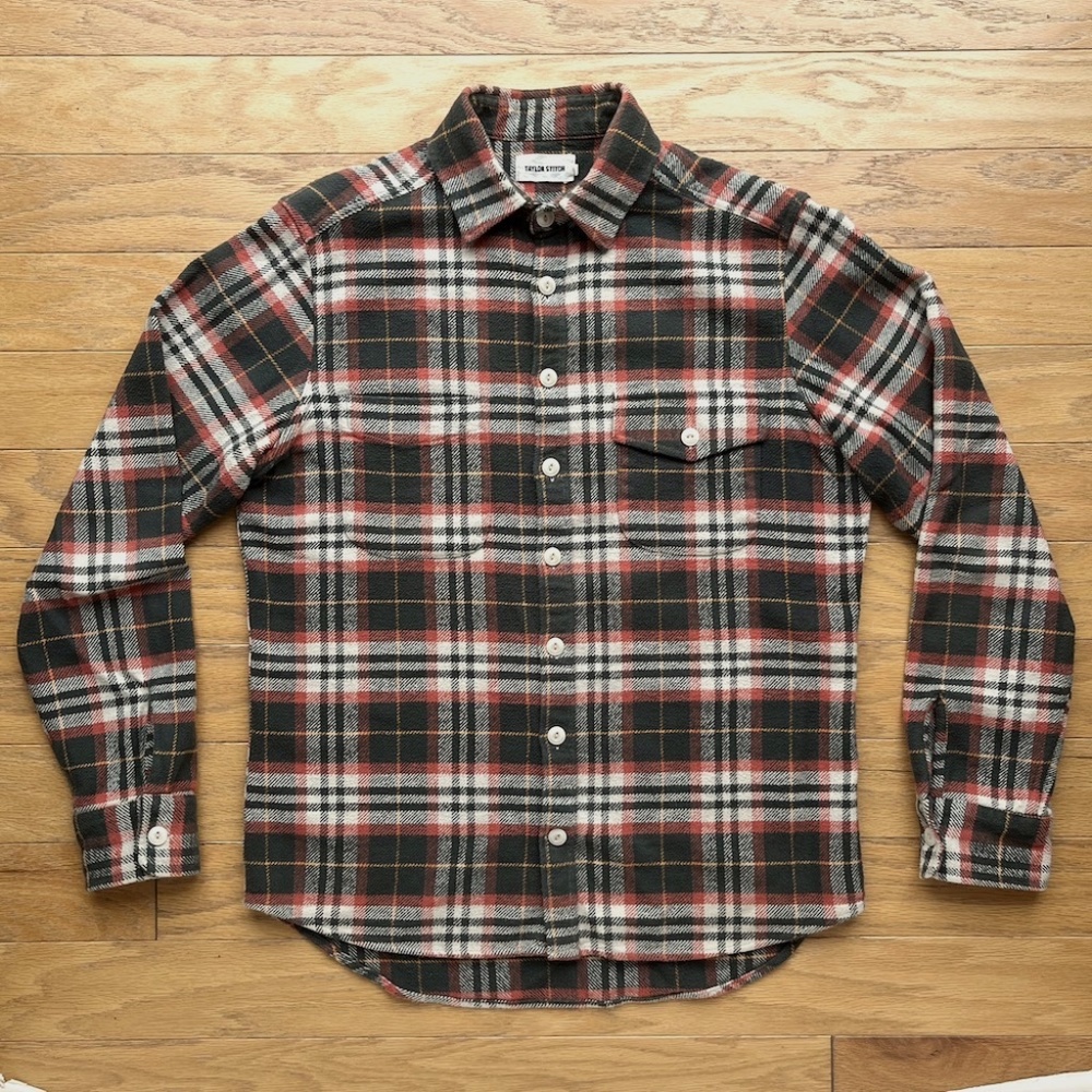 Taylor Stitch Crater Flannel in Olive Plaid (size 40)